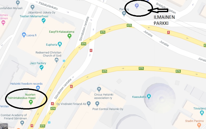 Tässä kuvassa näytetään, missä ilmianen parkkialue sijaitsee