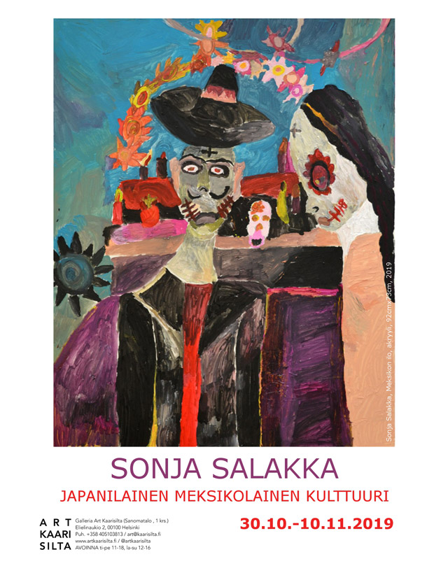 Tässä kuvassa on Sonjan maalaus, jossa on meksikolainen nais- ja miesfiguuri
